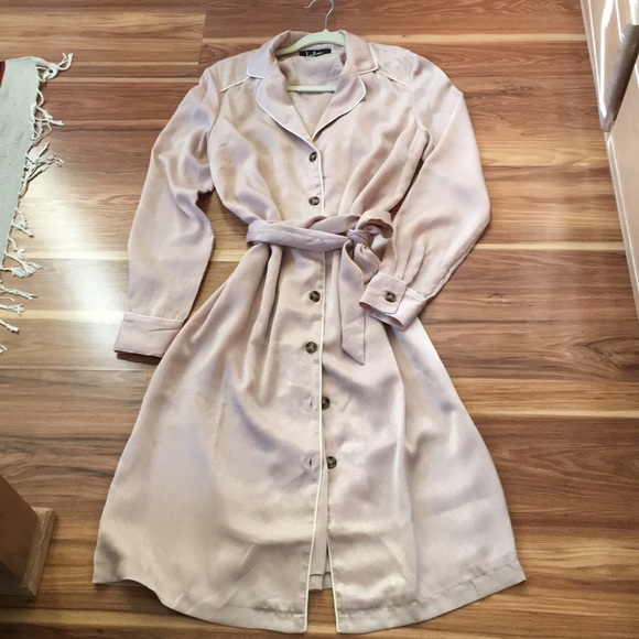 Lulus Blush Satin Midi Dress - Picture 3 of 4